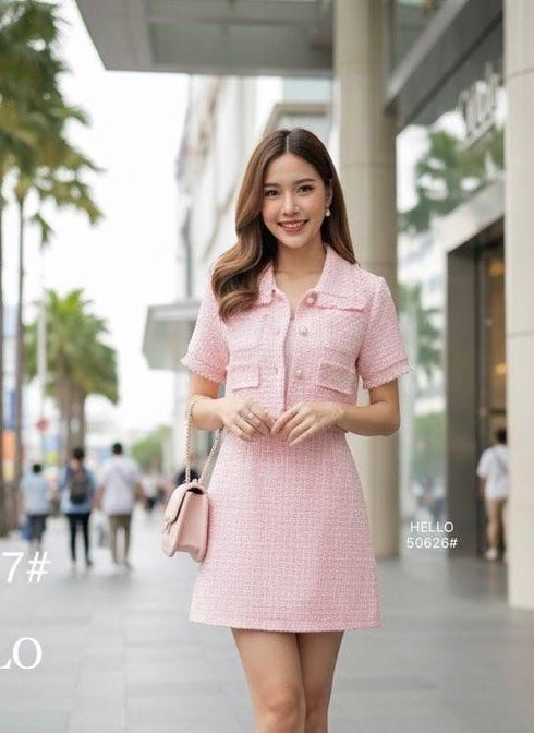 Tweed Crop Top with Mini Skirts Sets